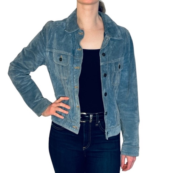 Vintage Jackets & Blazers - Vintage Leather Jacket Suede Blue Denim Style Austin Classic Streetwear